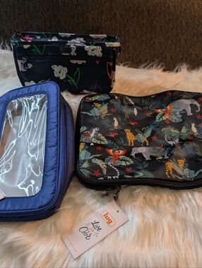 lug Jungle & Floral Travel Pouch Trio in Black, Navy, Multicolor